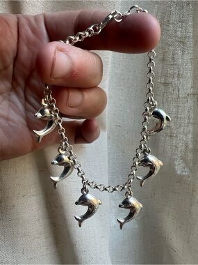 Sterling Silver Dolphin Charm Bracelet - Size 7